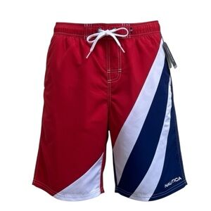 Nautica Red White and Blue Performance UV Protection Swim Trunks Size Large